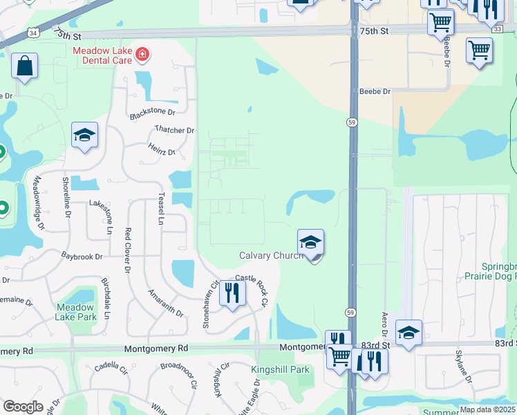 map of restaurants, bars, coffee shops, grocery stores, and more near 4230 Castle Rock Circle in Aurora