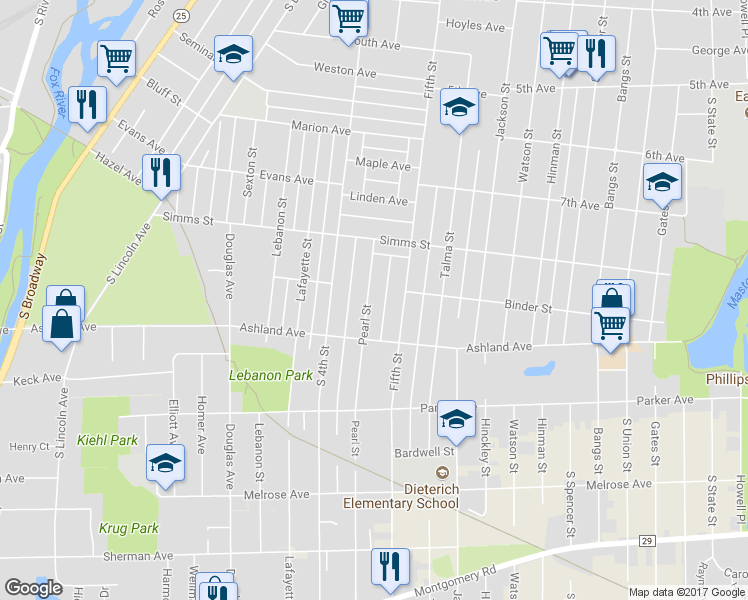 map of restaurants, bars, coffee shops, grocery stores, and more near 908 Pearl Street in Aurora