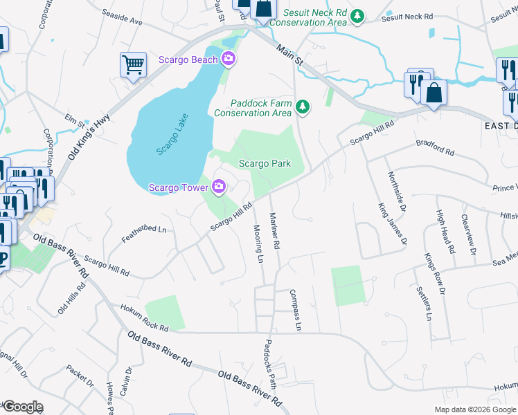 map of restaurants, bars, coffee shops, grocery stores, and more near 4 Mooring Lane in Dennis