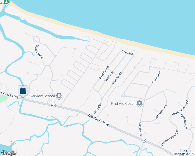 map of restaurants, bars, coffee shops, grocery stores, and more near 40 Wing Boulevard in Sandwich