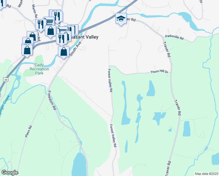 map of restaurants, bars, coffee shops, grocery stores, and more near 251 Forest Valley Road in Pleasant Valley