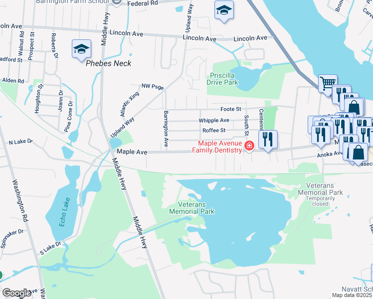 map of restaurants, bars, coffee shops, grocery stores, and more near 461 Maple Avenue in Barrington