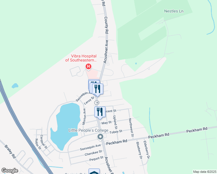 map of restaurants, bars, coffee shops, grocery stores, and more near 960 Norfolk Street in New Bedford