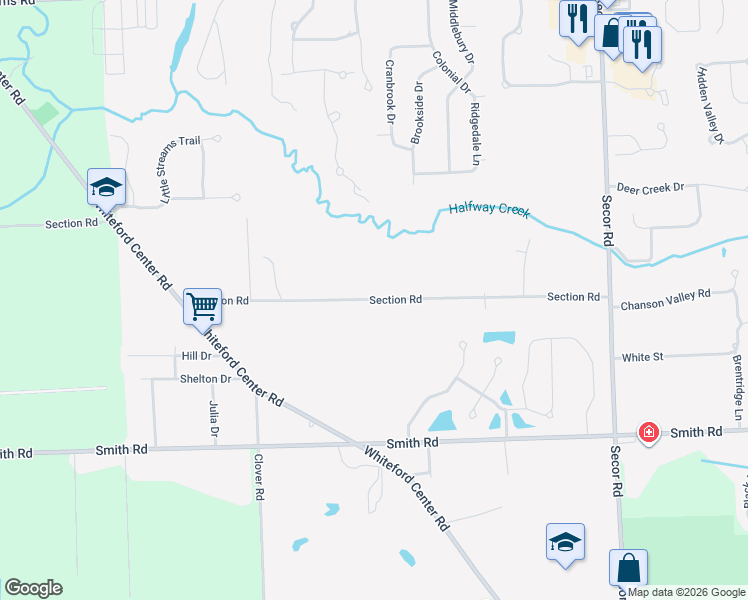 map of restaurants, bars, coffee shops, grocery stores, and more near 3659 Section Road in Lambertville