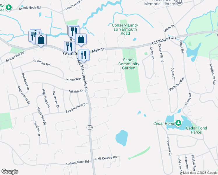 map of restaurants, bars, coffee shops, grocery stores, and more near 43 Forest Hills Drive in Dennis