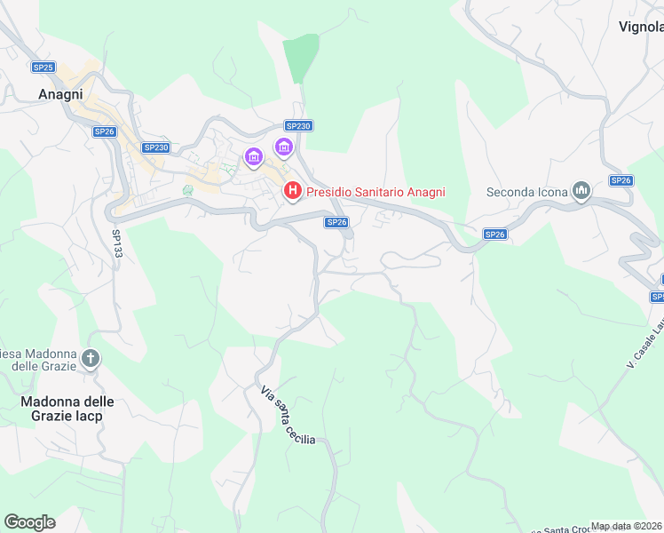 map of restaurants, bars, coffee shops, grocery stores, and more near 7 Via Rigliano in Anagni