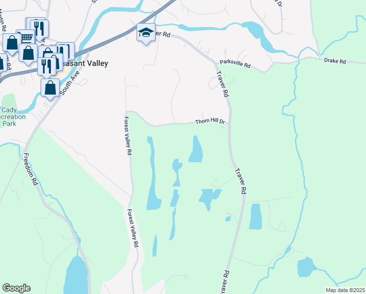 map of restaurants, bars, coffee shops, grocery stores, and more near 653 Traver Road in Pleasant Valley