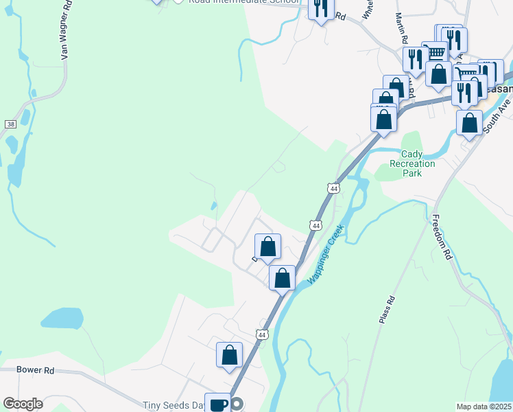 map of restaurants, bars, coffee shops, grocery stores, and more near 25 Siebrecht Rd in Pleasant Valley