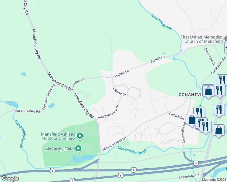 map of restaurants, bars, coffee shops, grocery stores, and more near 12 Lebanon Square in Mansfield