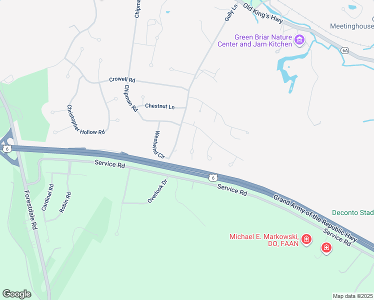 map of restaurants, bars, coffee shops, grocery stores, and more near 69 Gully Lane in Sandwich