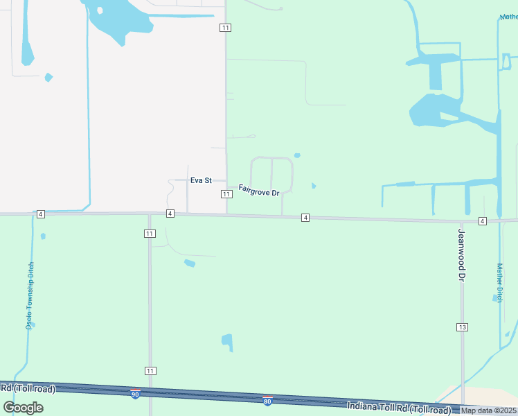map of restaurants, bars, coffee shops, grocery stores, and more near 24595 County Road 4 in Elkhart
