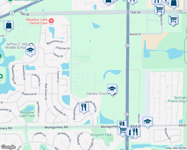 map of restaurants, bars, coffee shops, grocery stores, and more near 4230 Castle Rock Circle in Aurora