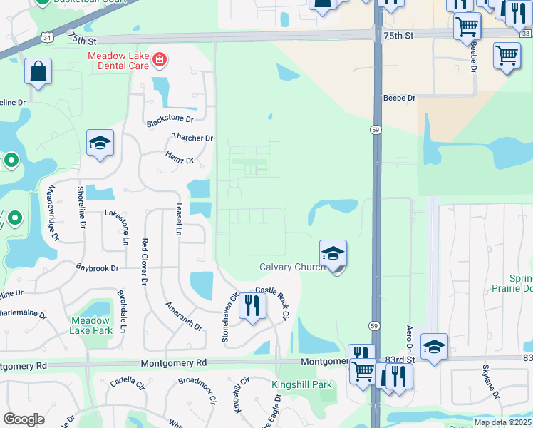 map of restaurants, bars, coffee shops, grocery stores, and more near 4230 Castle Rock Circle in Aurora