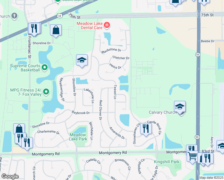 map of restaurants, bars, coffee shops, grocery stores, and more near 854 Red Clover Drive in Aurora