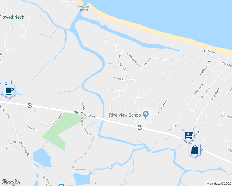 map of restaurants, bars, coffee shops, grocery stores, and more near 29 Fort Hill Road in Sandwich