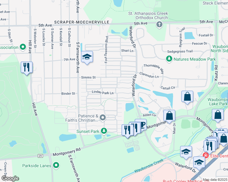 map of restaurants, bars, coffee shops, grocery stores, and more near 885 Serendipity Drive in Aurora