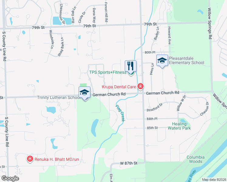 map of restaurants, bars, coffee shops, grocery stores, and more near 11341 Scenic Drive in Willow Springs