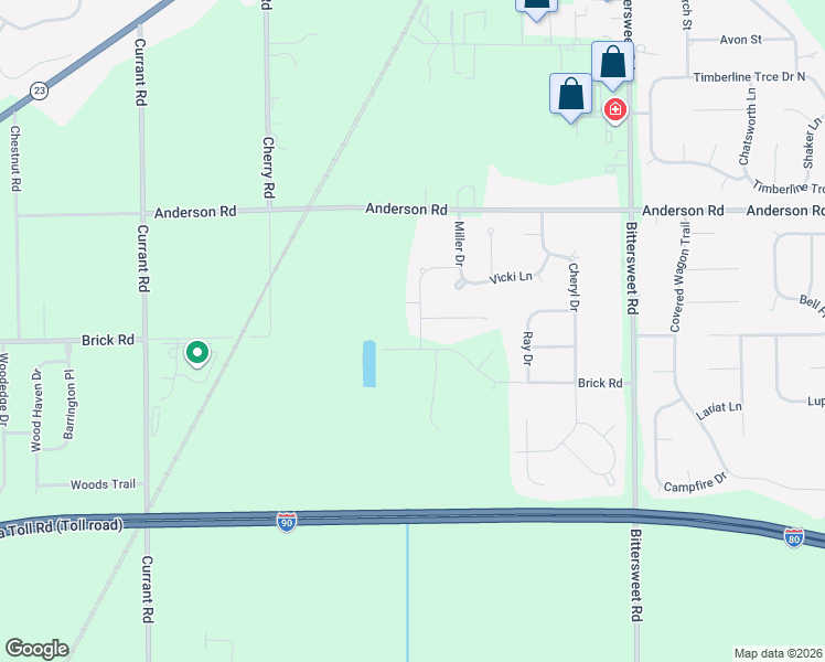 map of restaurants, bars, coffee shops, grocery stores, and more near 51989 Hinton Lane in Granger