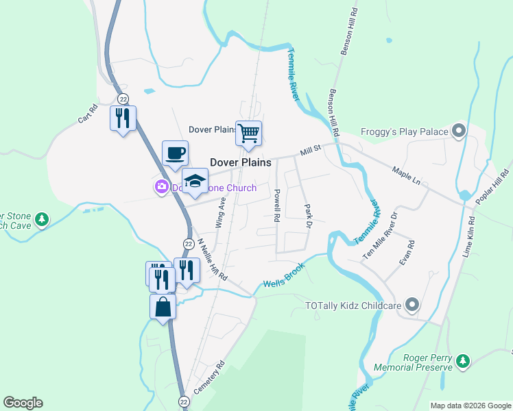 map of restaurants, bars, coffee shops, grocery stores, and more near 12 Summer Street in Dover Plains