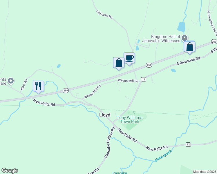 map of restaurants, bars, coffee shops, grocery stores, and more near 136 Weeds Mill Road in Highland