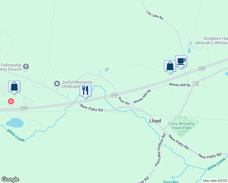 map of restaurants, bars, coffee shops, grocery stores, and more near 81 Kisor Road in Highland