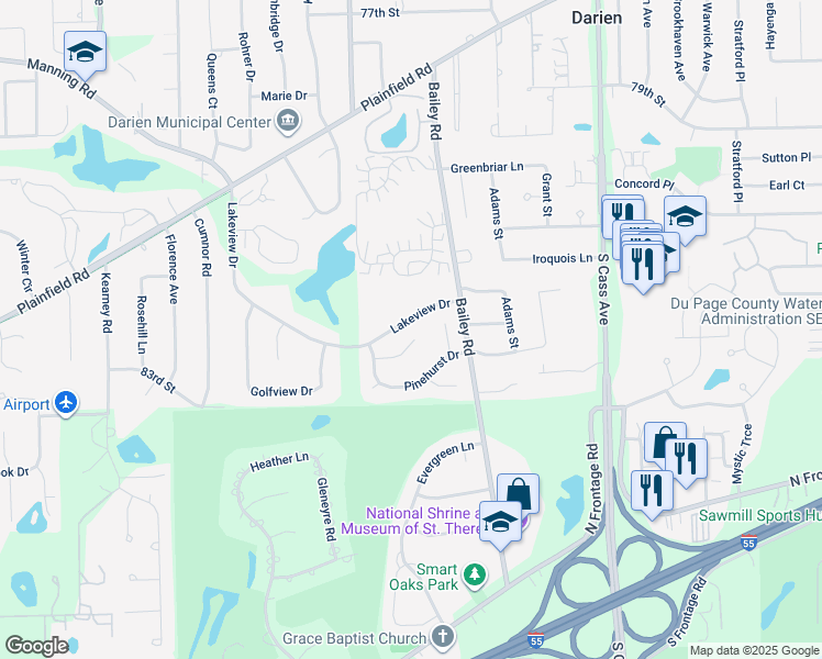 map of restaurants, bars, coffee shops, grocery stores, and more near 1510 Pine View Court in Darien