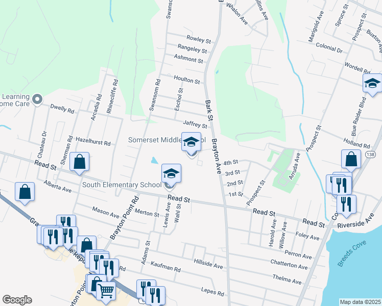 map of restaurants, bars, coffee shops, grocery stores, and more near 1141 Brayton Avenue in Somerset