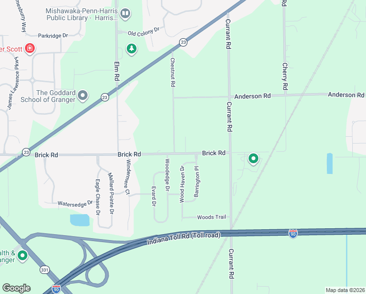 map of restaurants, bars, coffee shops, grocery stores, and more near 51700-51998 Chestnut Road in Granger