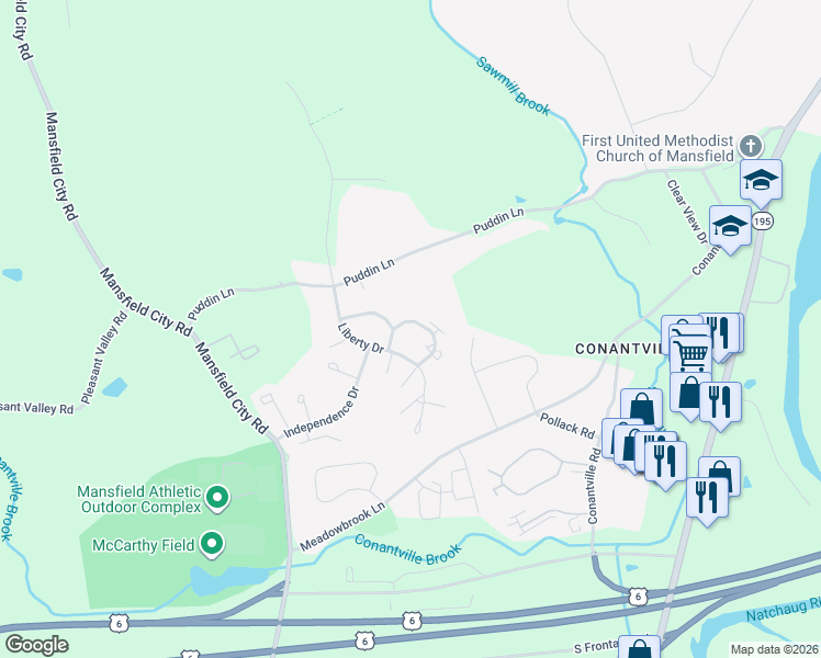 map of restaurants, bars, coffee shops, grocery stores, and more near 28 Samuel Lane in Mansfield