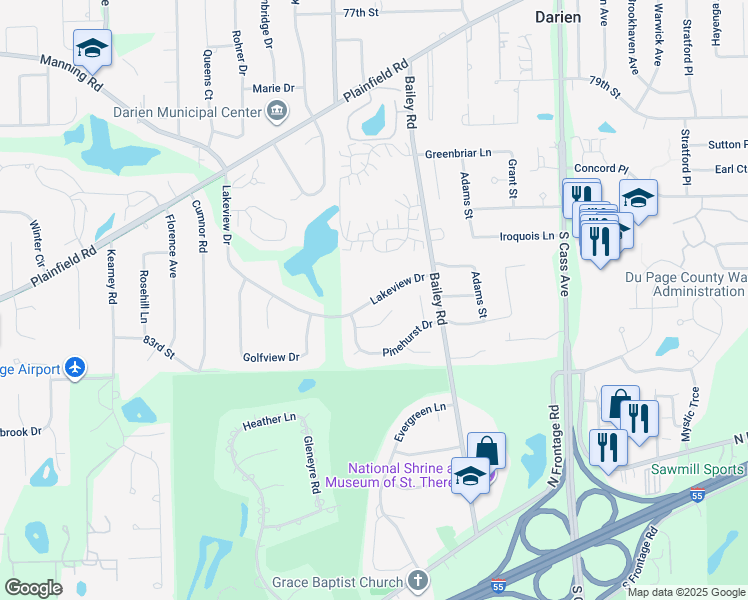 map of restaurants, bars, coffee shops, grocery stores, and more near 1510 Pine View Court in Darien