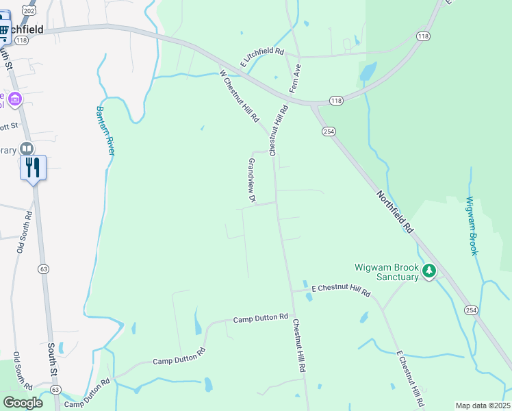 map of restaurants, bars, coffee shops, grocery stores, and more near Grandview Drive in Litchfield