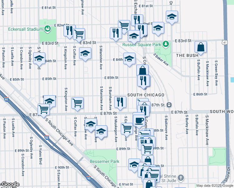 map of restaurants, bars, coffee shops, grocery stores, and more near in Chicago