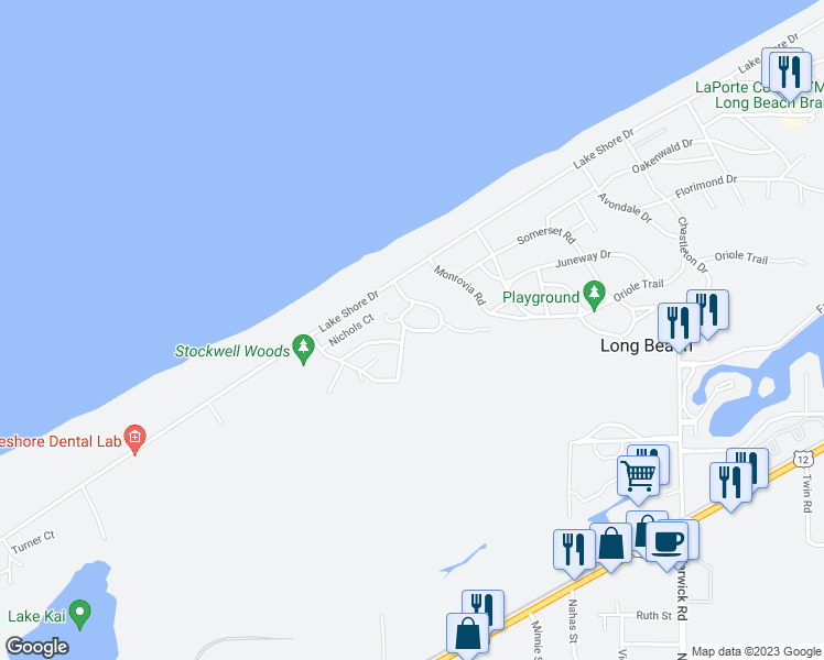 map of restaurants, bars, coffee shops, grocery stores, and more near 1704 Rosamond Drive in Long Beach
