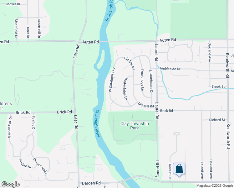 map of restaurants, bars, coffee shops, grocery stores, and more near 51801-51999 North Shoreham Court in South Bend