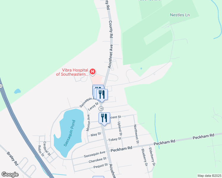 map of restaurants, bars, coffee shops, grocery stores, and more near 960 Norfolk Street in New Bedford