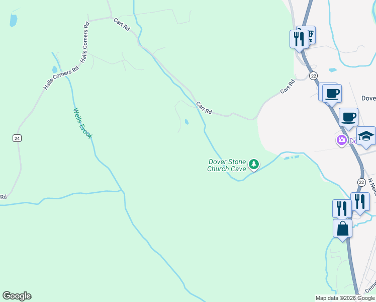 map of restaurants, bars, coffee shops, grocery stores, and more near 56 Northrup Road in Dover Plains