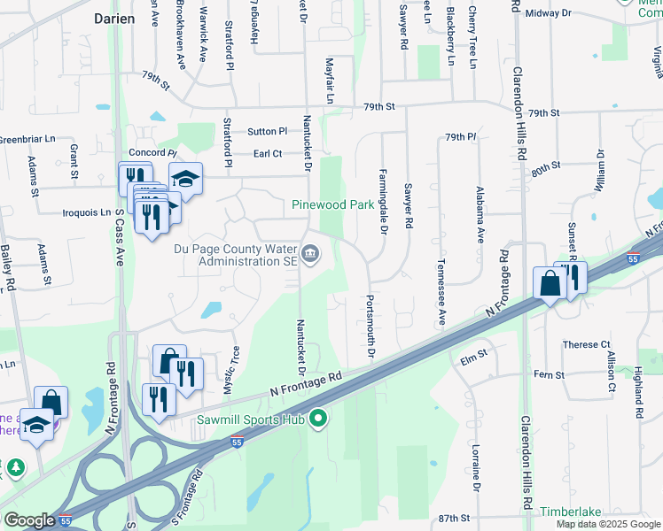 map of restaurants, bars, coffee shops, grocery stores, and more near 8116 Wittington Court in Darien