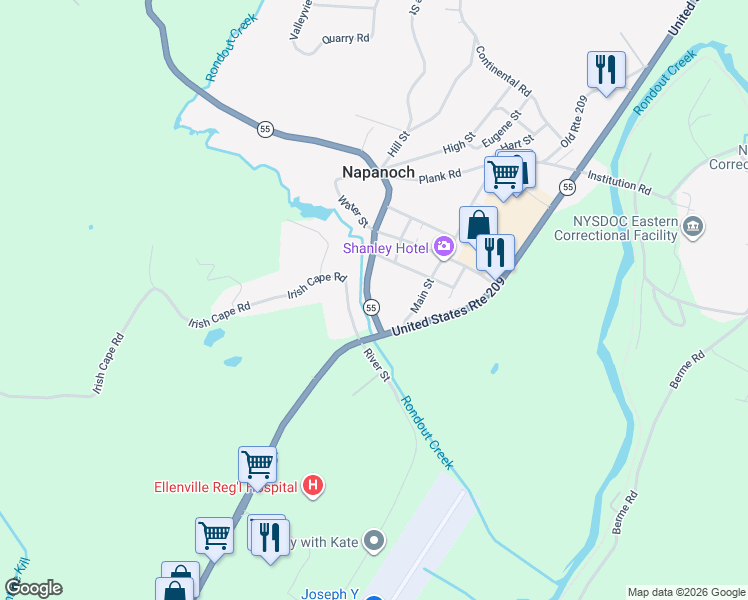 map of restaurants, bars, coffee shops, grocery stores, and more near 13 Irish Cape Road in Napanoch