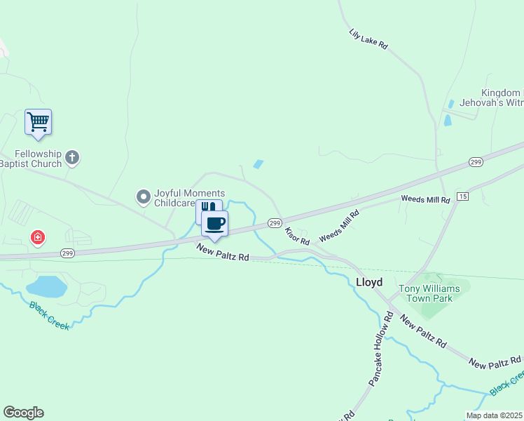 map of restaurants, bars, coffee shops, grocery stores, and more near 81 Kisor Road in Highland