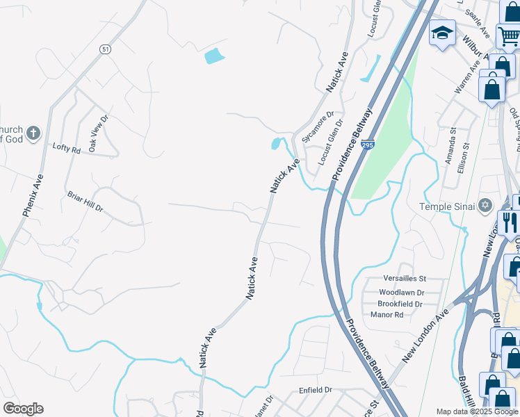 map of restaurants, bars, coffee shops, grocery stores, and more near 571 Natick Avenue in Cranston