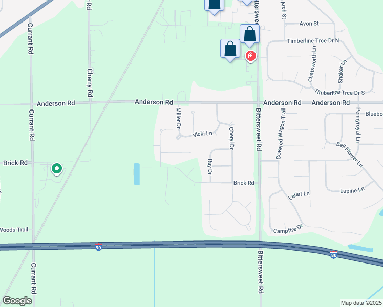 map of restaurants, bars, coffee shops, grocery stores, and more near 12700 Darlene Court in Granger