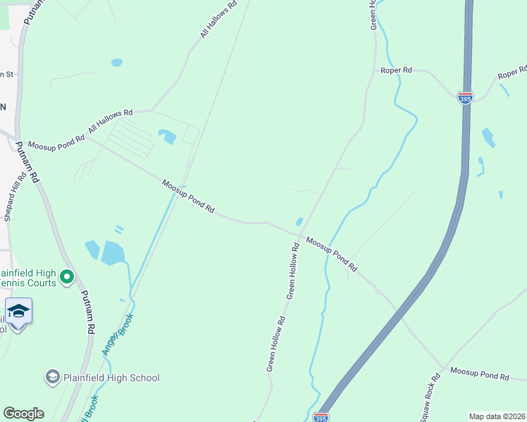 map of restaurants, bars, coffee shops, grocery stores, and more near 174 Moosup Pond Road in Plainfield