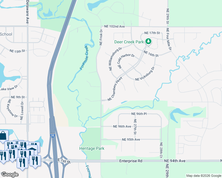 map of restaurants, bars, coffee shops, grocery stores, and more near 903 Northeast Chambers Parkway in Ankeny