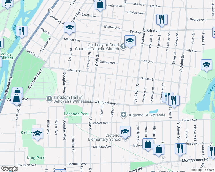 map of restaurants, bars, coffee shops, grocery stores, and more near 908 Pearl Street in Aurora