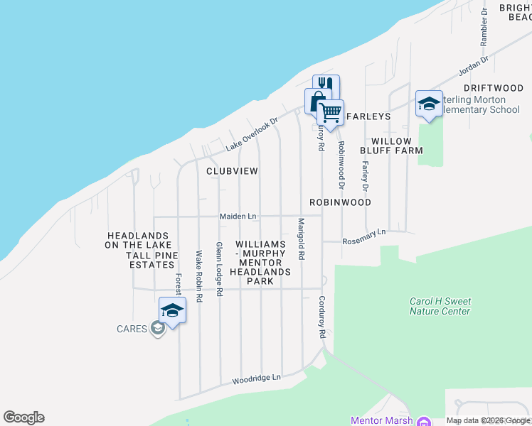 map of restaurants, bars, coffee shops, grocery stores, and more near 4847 Brooksdale Road in Mentor