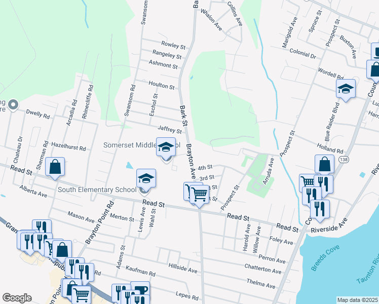 map of restaurants, bars, coffee shops, grocery stores, and more near 1141 Brayton Avenue in Somerset