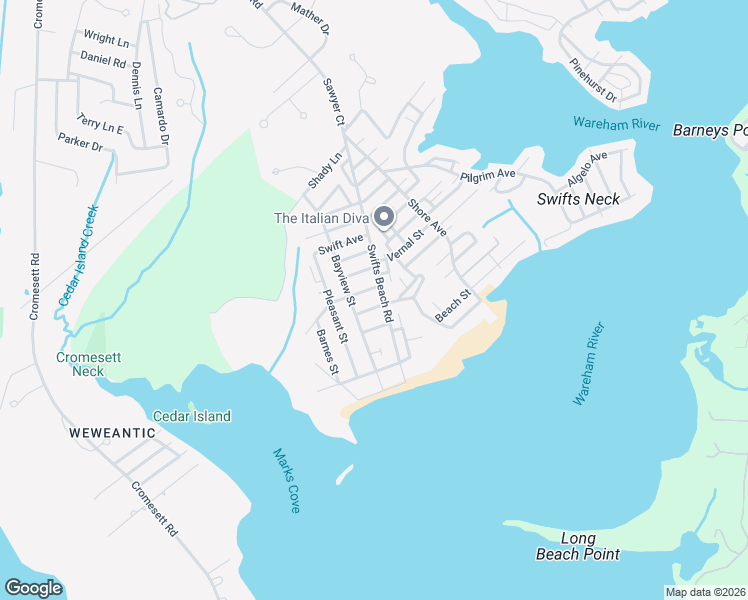 map of restaurants, bars, coffee shops, grocery stores, and more near 3 Everett Avenue in Wareham