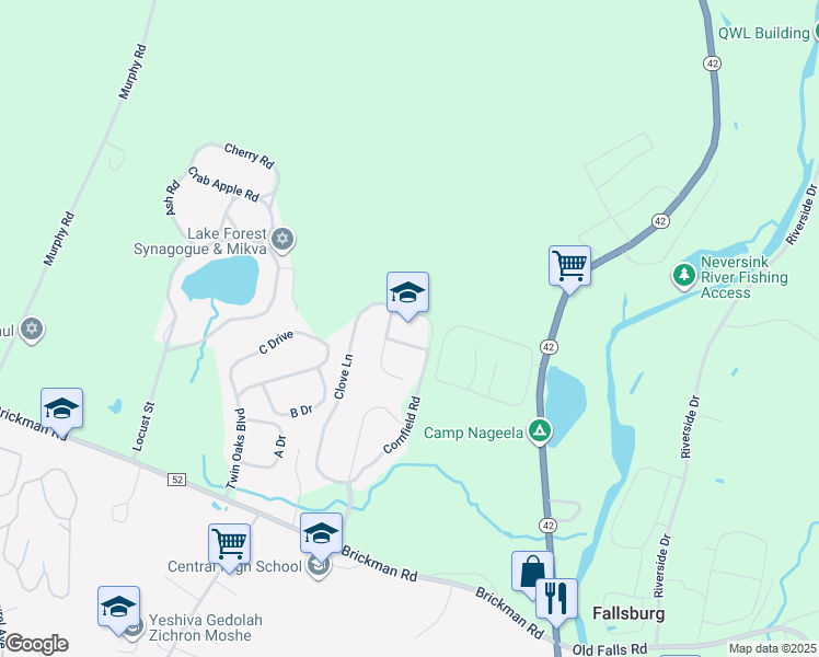 map of restaurants, bars, coffee shops, grocery stores, and more near in Fallsburg