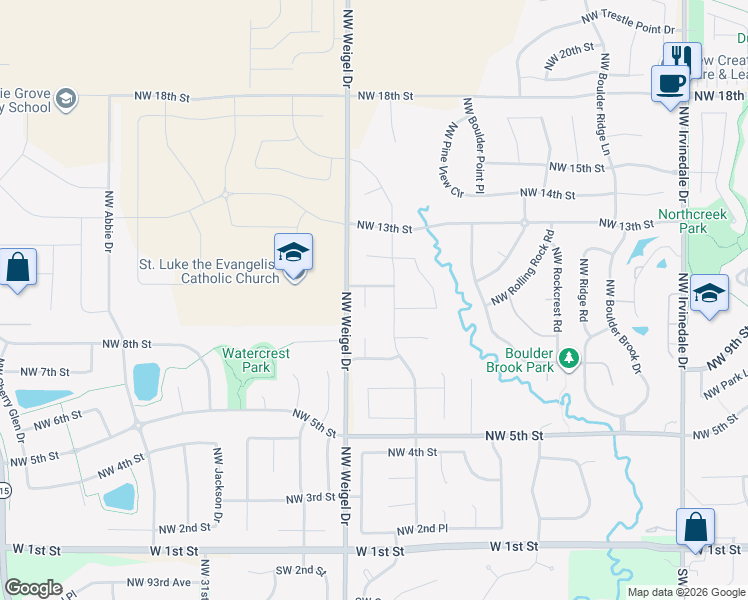 map of restaurants, bars, coffee shops, grocery stores, and more near 903 Northwest Ridgeline Court in Ankeny