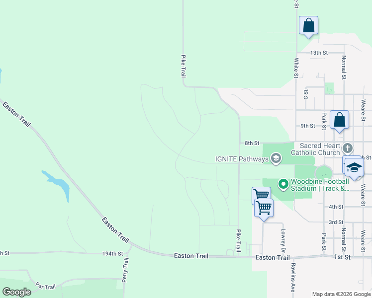 map of restaurants, bars, coffee shops, grocery stores, and more near in Woodbine